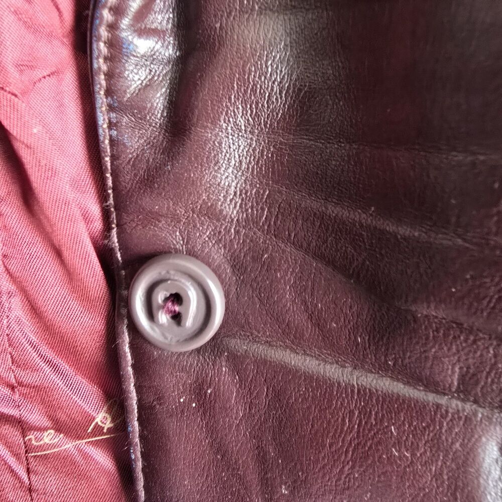 Vintage Etienne Aigner Womens Ladies Ox Blood Leather Jacket Sz 16 Lined Logo - Picture 3 of 10